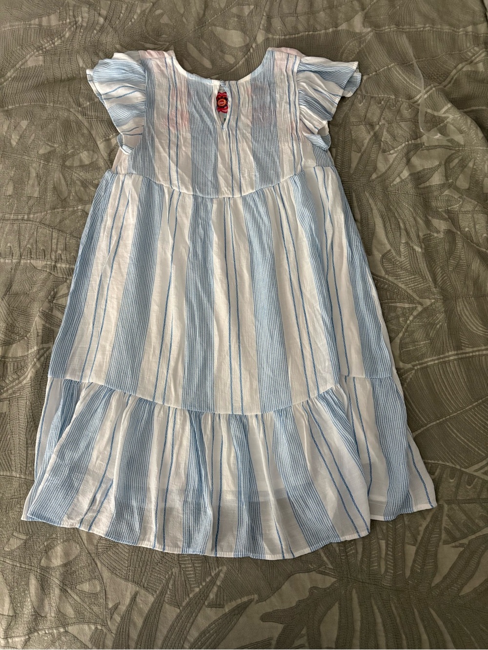 Blue & White Striped Embroidered Midi Dress - Picture 3 of 3